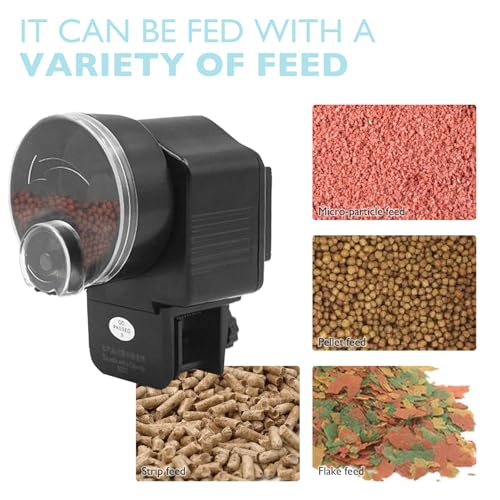 Futterautomat für Aquarium, 60ml Automatischer Fischfutterautomat mit Timer, Einstellbar Fische Fischfutterspender für Pellets & Streifen, für Aquarien Glasdicke von weniger als 3,5 cm