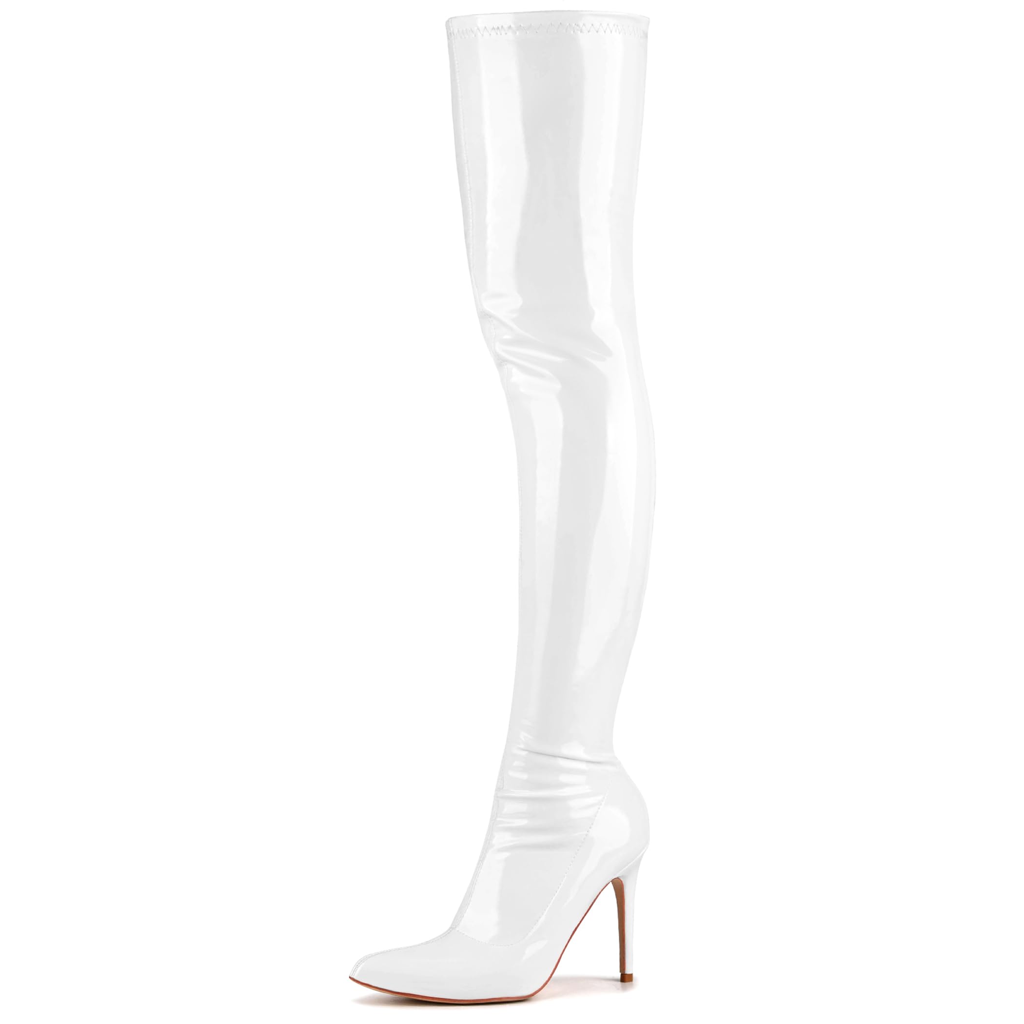 Women's Patent Leather PU Thigh High Boots Pointy Toe Side Zippe Fashion Comfy Sexy Stiletto High Heel Over The Knee Boots: 9.5 White