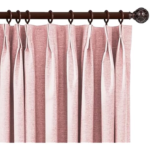 DEJAVU Blackout Pinch Pleat Curtains 72 Inches Long, Faux Linen Window Curtain Drapes, Thermal Insulated Room Darkening Drapes for Bedroom Living Room (2 Panels, 25W x 72H Inches, Pink) Cover