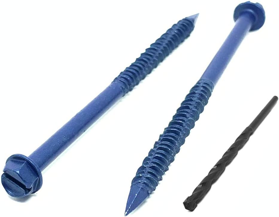 25 Pack 1/4x5" Slotted Hex Washer Head Phillips Diamond Tip Concrete