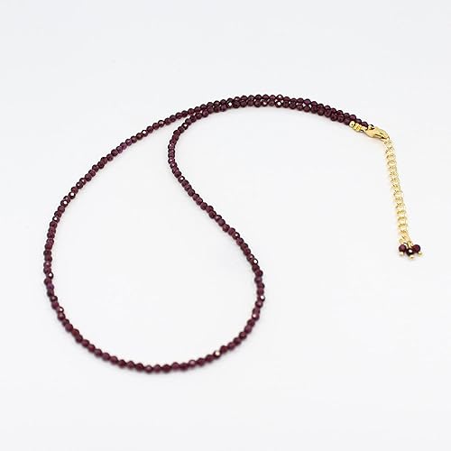 Miniatura 3 de Gempires Red Garnet Beaded Choker Necklace for Women, Garnet Faceted Beads 2.4-2.5 mm, Garnet Crystal Bead Necklace, January Birthstone, 14k Yellow