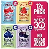 Chia Smash Superfood Jam Squeeze Packets Variety 12-Pack | 1.15oz Each | Strawberry, Blueberry, Raspberry & Concord Grape | Spread, Top, Squeeze & Snack | Whole 30, Keto, Diabetic Friendly | Simple Real Ingredients | Vegan & Upcycled | Perfect for Jam, Fruit Snack & Energy Gel Enjoyment | Energy-Boosting Fuel for Athletes
