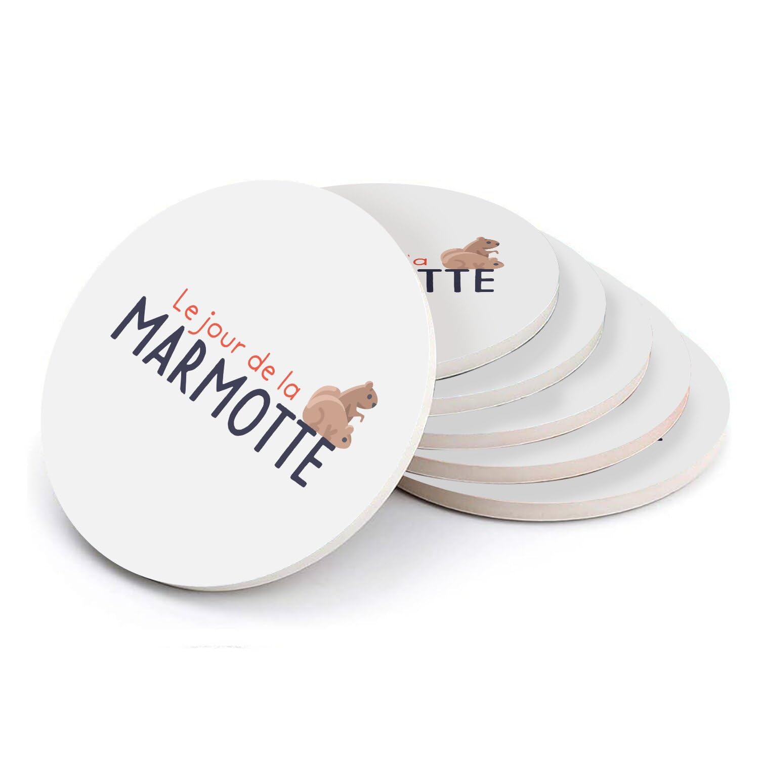 Sous verre ronds en céramique Marmotte Lot de 6 pour table