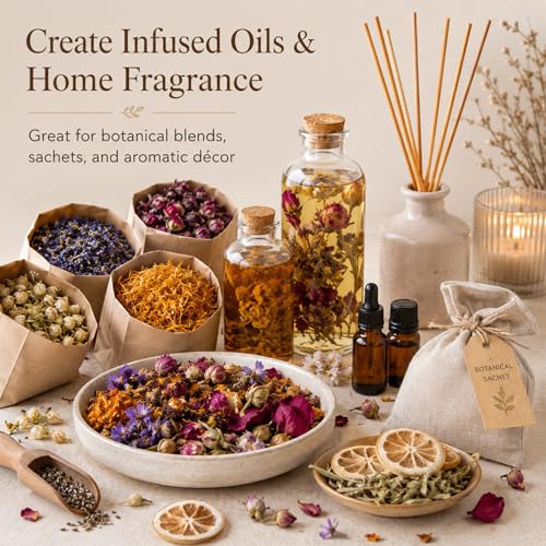 Image of Sukh Dried Herbs Kit - Dried Botanicals Bulk,21 Bags Natural Dry Flowers and Herbs for Soap,Candle,Perfume,Bath Bombs,Resin Jewelry Making Supplies,Fragrance Sachet DIY and Witchcraft