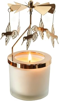 kingnero Lavender Scented Candle Carousel Rotary Candle Holder Spinning Tea Light Holder Birthday Gifts for Women, Mom, Wife, Girlfriend, Sister, Female Friends, Golden Hummingbird