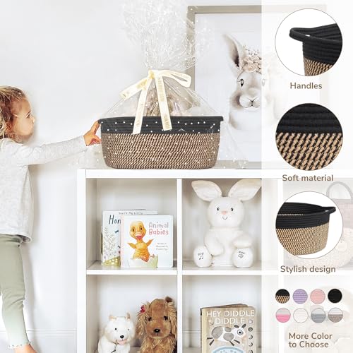 Image of CHICVITA Large Wicker Basket with Bags & Ribbon for Gifts, Black & Jute
