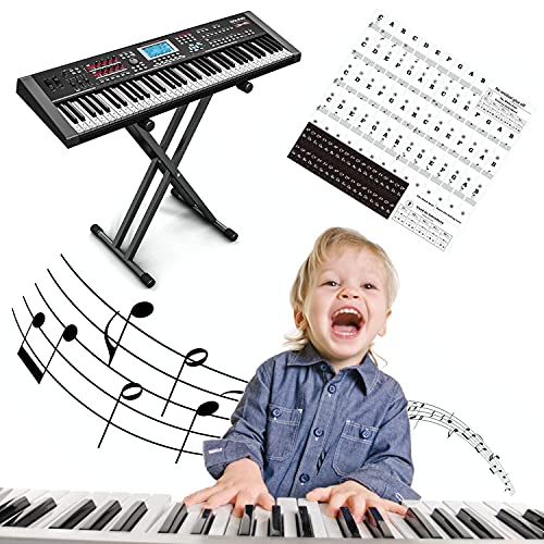 Klavier Keyboard Aufkleber für 54/61 / 76/88 Tasten Noten Piano Sticker für weiße & schwarze Tasten Transparent und abnehmbar (Schwarz)