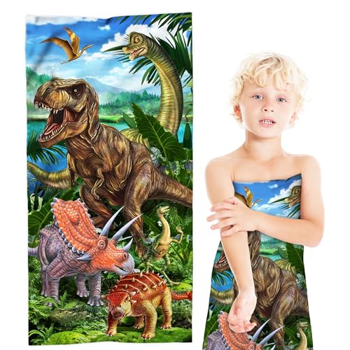 Dinosaur Beach Towel Dinosaur Towel for Boys T-Rex Forest Microfiber Beach Towels for Kids Toddler 30 x 60 Cartoon Animals Sand Free and Quick Dry Bath Pool Swim Towel for Travel Teens Gifts