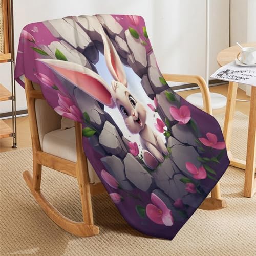 Manta suave de forro polar con estampado de conejo para sofa 5