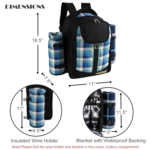 apollo walker Picnic Backpack Bag with Cooler Compartment, Detachable Bottle/Wine Holder, Fleece Blanket, Plates and Cutlery Set (4 Person, Black)