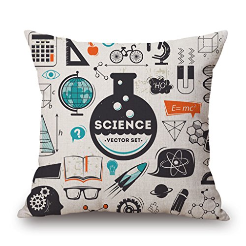 Science Vector Set Decorative Throw Pillow Cover, HomeTasteThick Cotton Linen Pillowcase Square Cushion Case for Sofa Couch Car