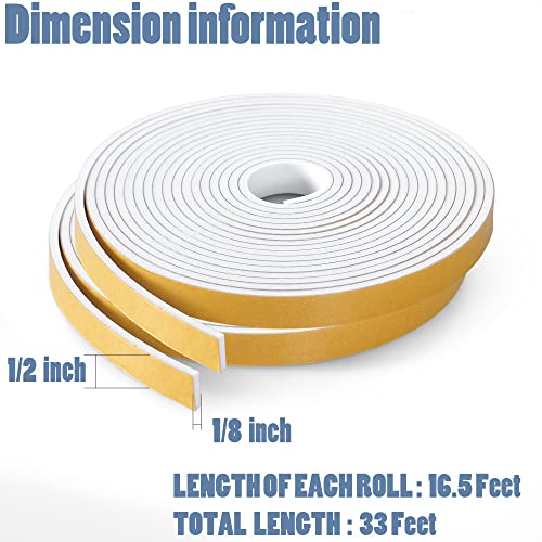 Weather Stripping Foam Insulation Tape 33Ft- 1/2 Inch W X 1/8 Inch T Self Adhesive Black Door Weather Stripping Window Seal Air Conditioning Seal Strip For Door Soundproofing #TOP1