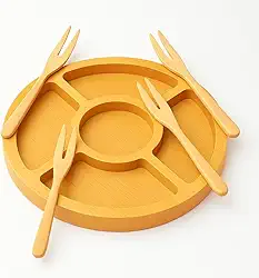 Kit Petisqueira de Bambu 29x29 cm com 4 Garfinhos | Tábua para Frios, Queijos e Petiscos | Sustentável e Elegante