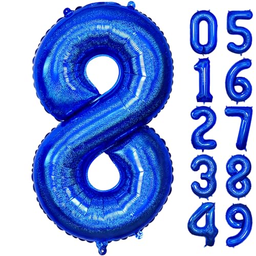 Image of Navy Blue 8 Balloon,40 Inch Number 8 Balloon Large Foil Mylar 8 Balloon Number for Birthday Party Anniversary Decorations