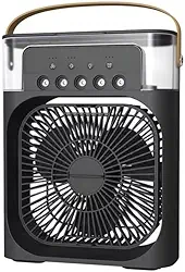 Ventilador Portátil de Mesa 4 em 1: Mini Ar Condicionado, Umidificador, Climatizador com Reservatório de 600ml, 3 Velocidades e Luz LED de 7 Cores (Preto)