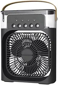 Ventilador Portátil de Mesa 4 em 1: Mini Ar Condicionado, Umidificador, Climatizador com Reservatório de 600ml, 3 Velocidades e Luz LED de 7 Cores (Preto)