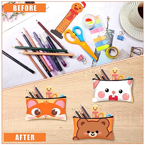 Hosuly 24 Pcs Bulk Cartoon Zipper Pencil Case Pouch Cute Cartoon Animal Pen Bag Multicolored Cat Bear Shark Bunny Canvas Pencil Pouch Organizer For Boy Girl Stationary Storage School thumb #3