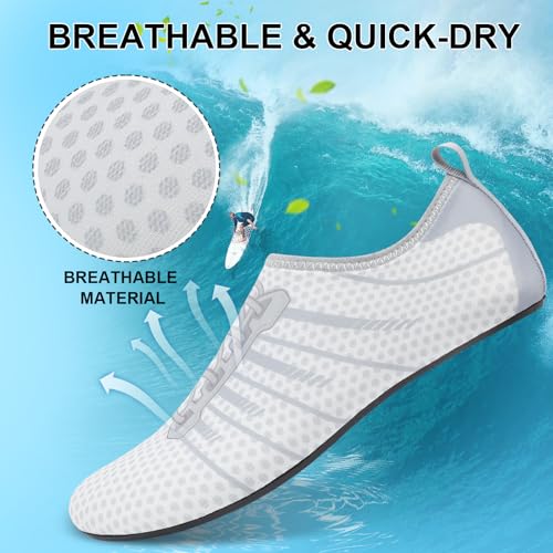 Mens Womens Water Shoes Quick Dry Barefoot Shoes Non-Slip Aqua Socks for Beach Swim White Light Grey2