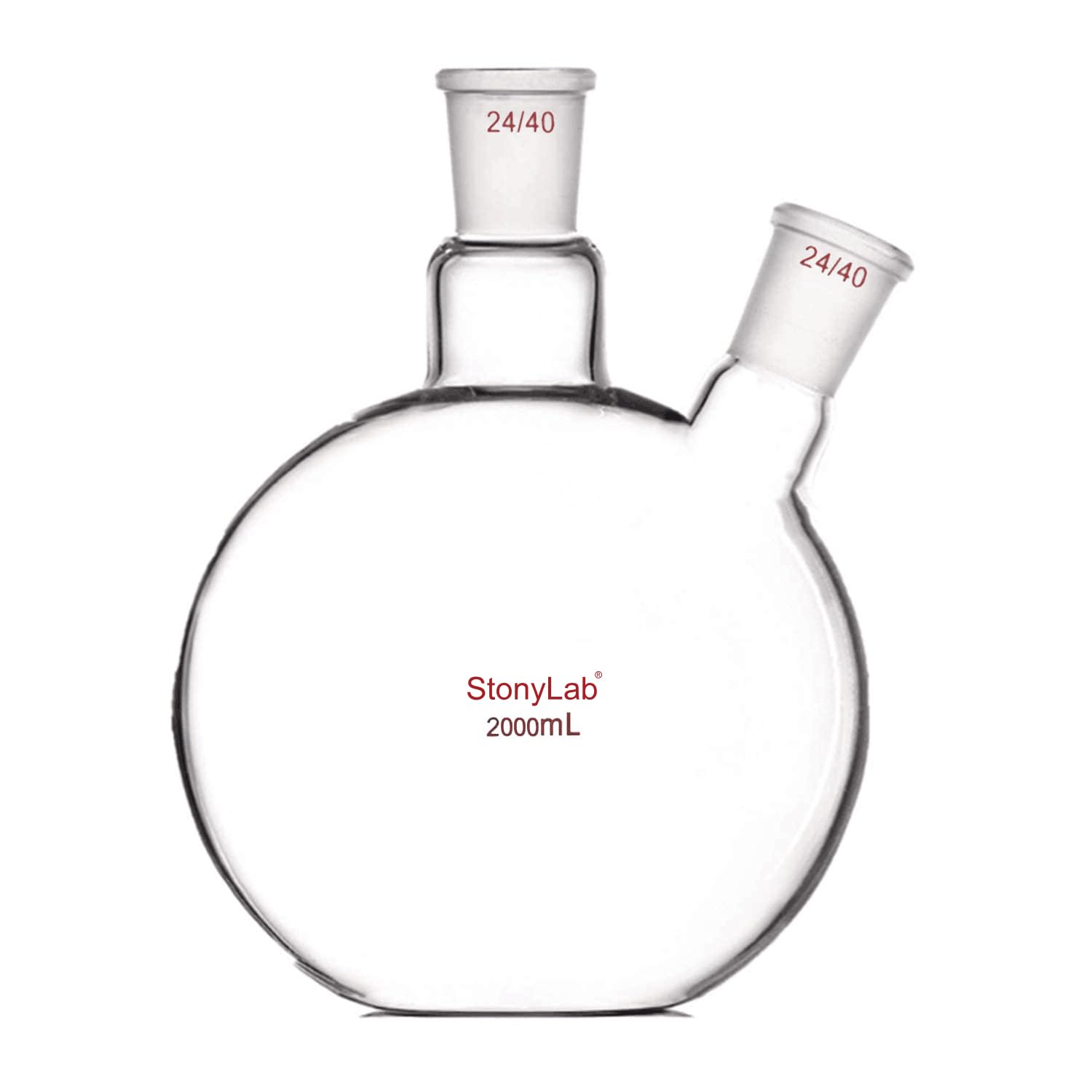 stonylab Flat Bottom Flask FBF, Heavy Wall 2-Neck Lab Flask Borosilicate Glass Flat Bottom Boiling Flask with 24/40 Standard Joint, 500 ml