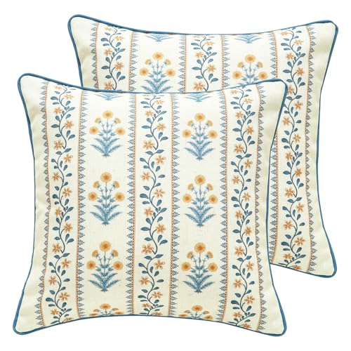 ISAENNE Linen Square Throw Pillow Cover,Set of 2,18"x18"-Estevan C