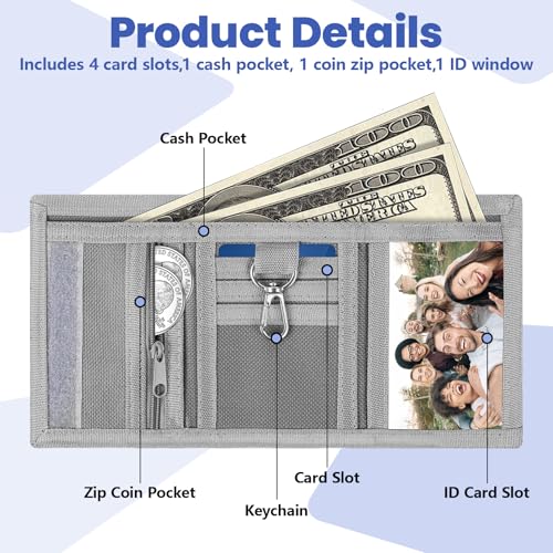 Kinderportmonee Jungen,Trifold Kindergeldbeutel Jungs mit Lanyard,Reißverschluss,Schlüsselanhänger und ID-Fenster,Canvas Geldbörse Kinder für Schule,Reisen und Geschenke（Schwarz）