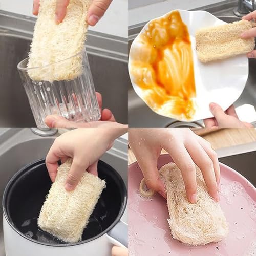 Washing Up Brush, Eco Dish Brush Set, with 3 Replacement Heads, Bamboo and Natural Fibers, Wooden Kitchen Brush Pans Plates Dishes - Image 7