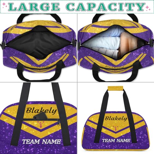Personalized Name Glitter Cheer Bags for Girls Boy Customize Travel Duffle Bag Foldable Sports Bag Kids Gym Bag Glitter Purple Gold 5