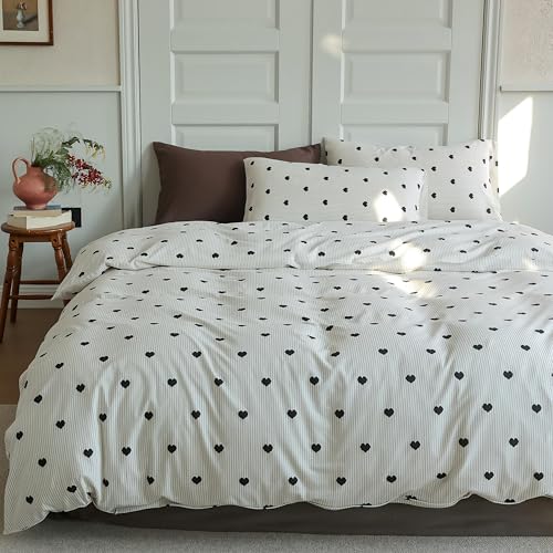 Freyamy Herz Bettwäsche 155x220 Herzen Weiß Schwarz Gestreift BettwäscheSet – Ansicht 2