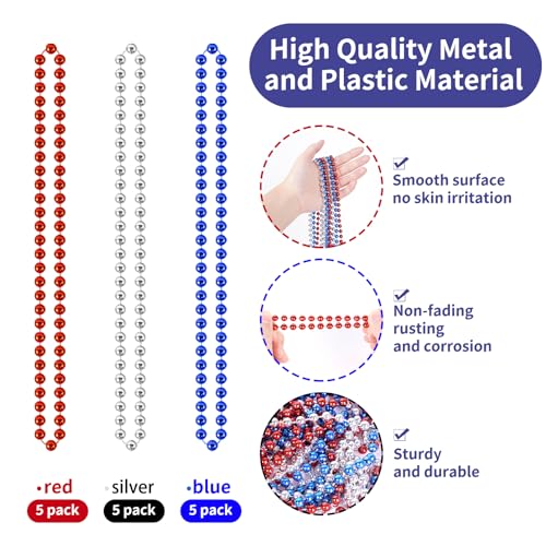 YAXINRUI-15-Pcs-4th-of-July-Necklace-Patriotic-Beads-Necklaces-4th-of-july-Accessories-33-Inch-Independence-Day-Patriotic-Beads-Necklaces-4th-of-July-Beads-for-Patriotic-Parade-Party