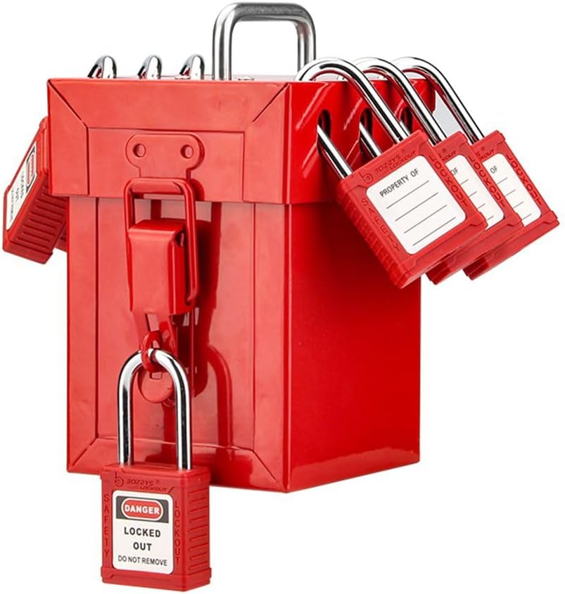 Lockout Tagout Lock Box Group Padlock Box Portable Handheld Locks Lock Out Tag Out Station 7 Locking Position&1 Key Slot (5PACK Lockout KIT)