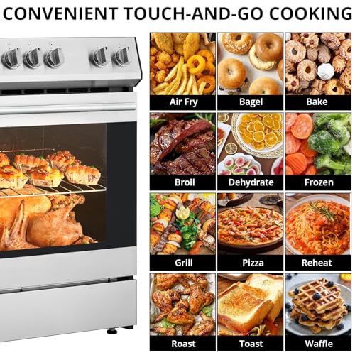 30" Electric Oven, Freestanding Range, 4 Sealed Burners, 5cu. Ft. Capacity, Slide-In Convection Oven, Easy Reach Racks, Touch Panel, Stainless Steel