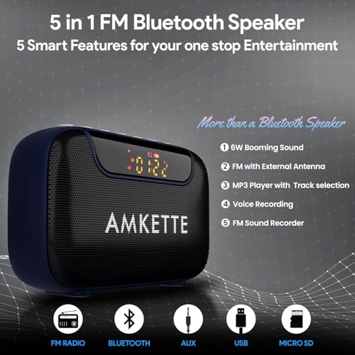 Amkette Pocket Blast 5 in 1 FM Radio with Bluetooth, Powerful Sound, Voice & FM Recording, External Antenna, 7+ Hours Playback, MP3 Player with... - Image 2