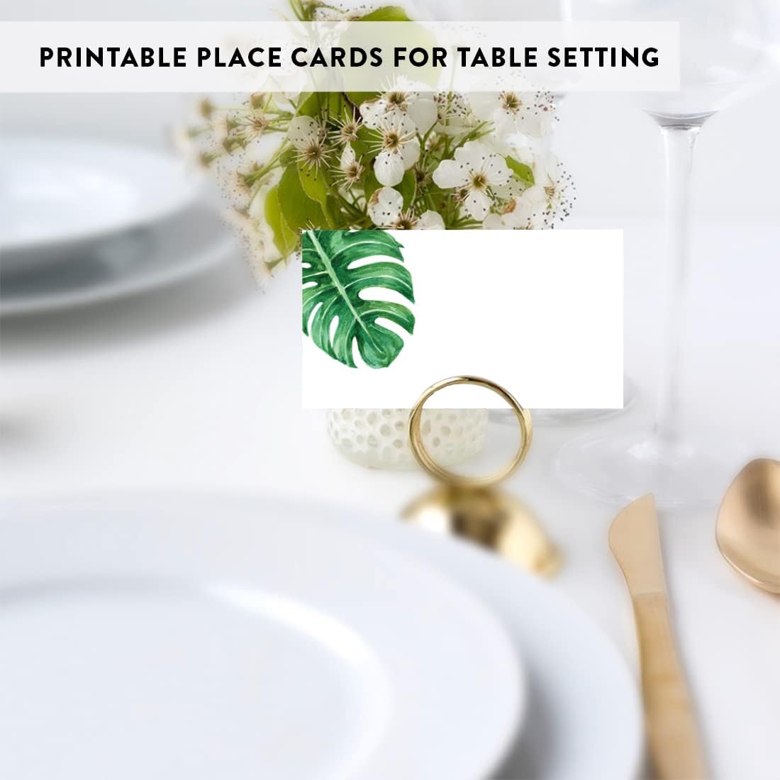 Andaz Press Tropical Monstera Leaf Table Tent Place Cards for Wedding Party Tables, Seat Placement Cards Blank Place Cards Table Settings Name Cards, 56 Pack, 2 x 3.5 Inches Leaf Place Cards