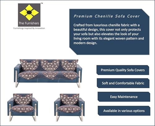 Image of Premium Grey Chenille Woven Anti-Slip 5 Seater Sofa Cover | L-Shape Sofa Seat Protector for Living Room | Durable & Stylish Slipcover - Grey Phoolkari