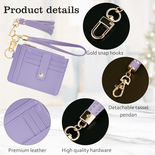 Image of KNGITRYI Small Wristlet Wallets for Women RFID Credit Card Holder Wallet Keychain Wristlet Wallet Credit Card Wallets for Women (Purple)
