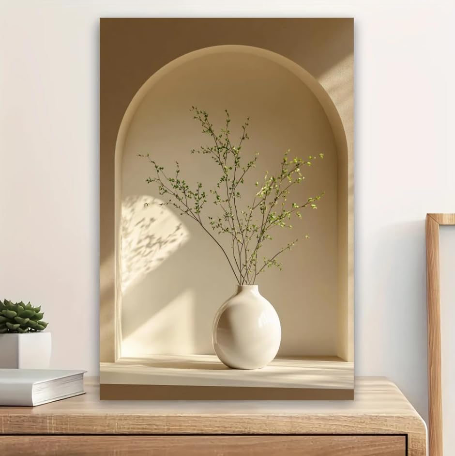 Lienzo de jarrón arqueado para decorar un salón nórdico luminoso y relajante