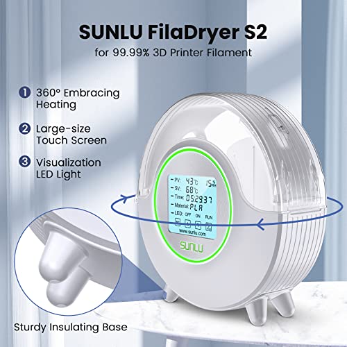 [with Fan] SUNLU Official 3D Printer Filament Dryer S2, Filament Storage Dehydrator for 3D Printing, Built-in Fan, Dryer Box S2 for PLA Nylon PA ABS PETG 1.75 2.85 3.00mm, White