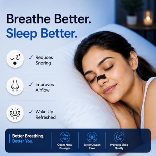 Image of Atovio BreatheX Nasal Strips for Snoring & Congestion Relief | CDSCO Licensed | Extra Strength Drug-Free Nasal Dilator | Sweat-Proof Adhesive | Instant Airflow for Sleep & Sports (Black, 20 Strips)