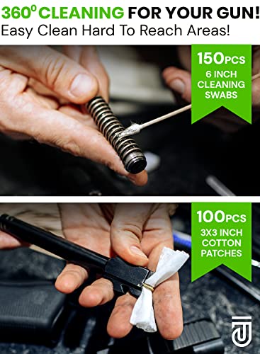 Gun Cleaning Brush Set 12 In 1 Universal Gun Cleaning Supplies Incl. Gun Cleaning Patches, 6-Inch Gun Cleaning Swabs, Double Head Gun Brushes, Cleaning Picks, Finishing Gun Cloth, Oil Applicator #TOP1