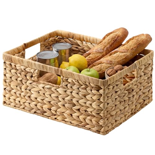 StorageWorks Extra Large Wicker Baskets for Organizing, Water Hyacinth Storage Basket with Built-in Handles, 1 Pack