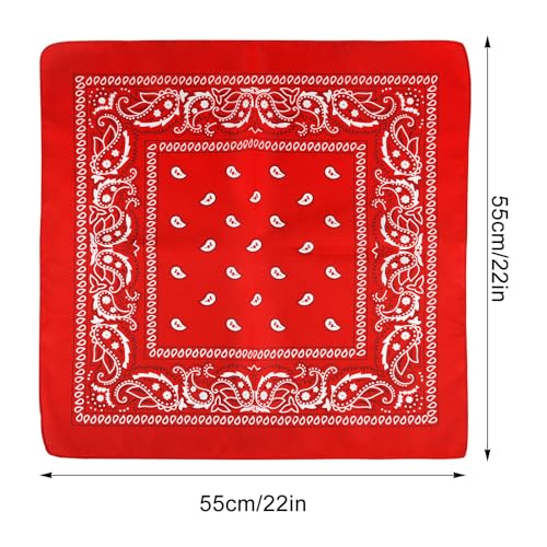 NACHLYNN 10 Stück Paisley-Bandanas, verschiedene Bandanas, Cowboy-Stirnbänder aus Polyester, quadratischer Schal, Kopfbedeckung (10, Rot)