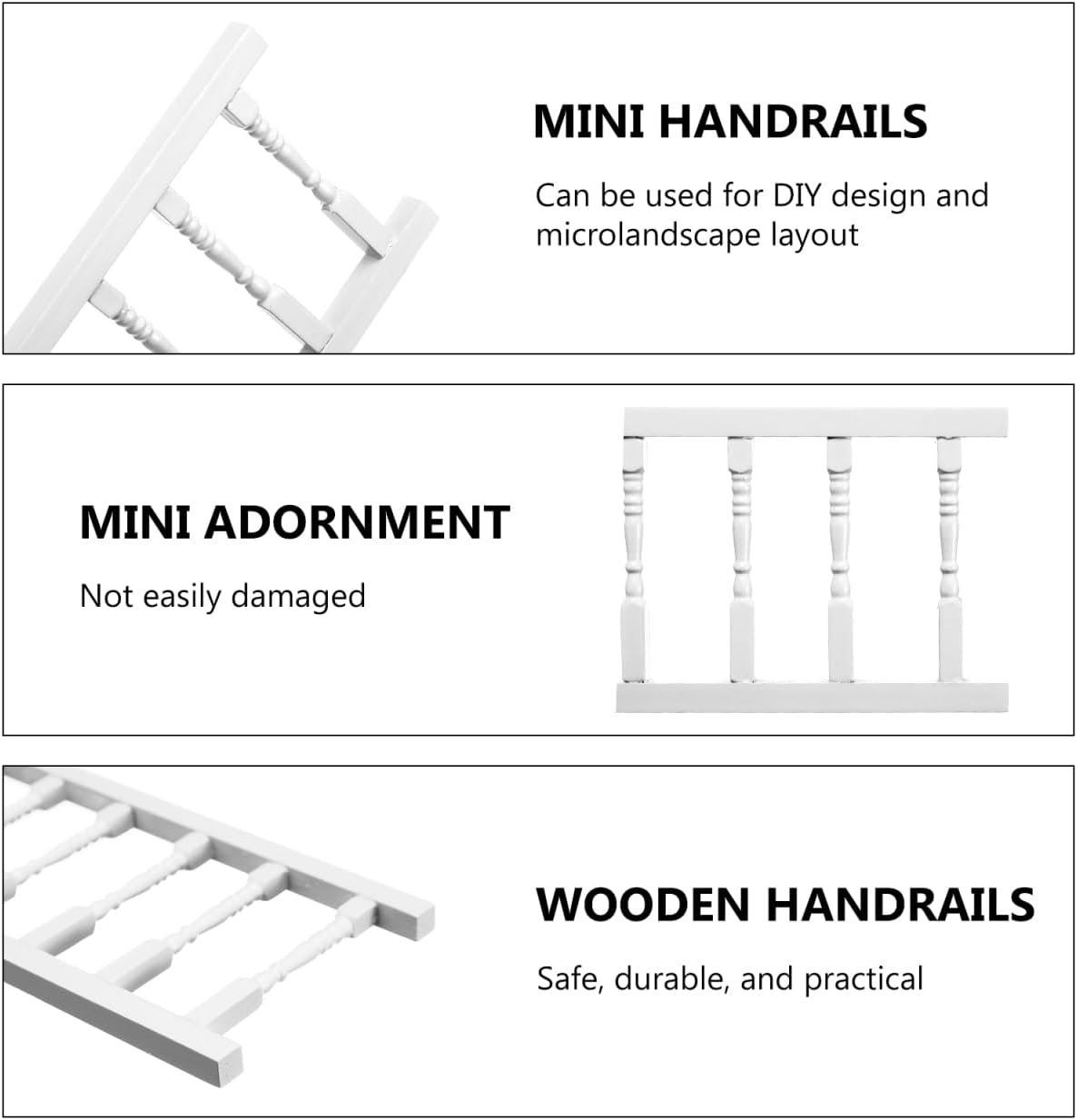 Kisangel 1/12 Scale Miniature White Wooden Porch Railing Handrail image 5