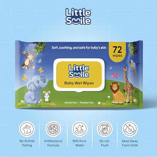 Image of Baby Wet Wipes with Lid-Lock (72s x Pack of 6) | 90% Pure Water Based Wet Wipes for Babies Face, Hands & Bums | Anti-Bacterial, Alcohol Free, pH Balanced Fragrance-Free Baby Wipes