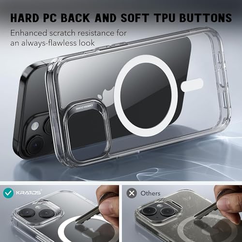 Image of Kratos Transparent Clear Case Cover Compatible with iPhone 15 Plus - Anti-Yellowing, Wireless Magnetic Charging Case with Raised Edge Camera & Screen Protection, Shock-Resistant Design