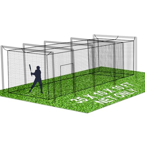 Jecarden Baseball Batting Cage Nets with Extra Striking Net 35' L X 10' W X 10' H (NET ONLY) Baseball and Softball Cage Netting with Door for Backyard and Indoor Fully Enclosed Softball Batting Cage