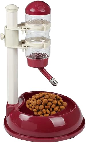 Pawow Alimentador automático de alimentos para perros y gatos para mascotas, dispensador de pie con gancho, altura ajustable, desmontable, cuenco de