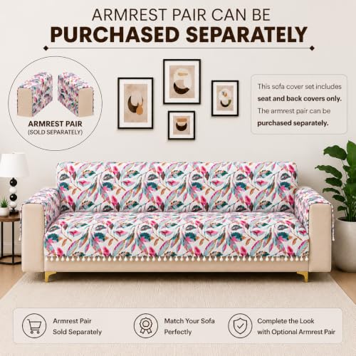 Image of Homerz Premium Printed Quilted Velvet Sofa Slip Cover Protector with Tassels, Sofa Mat, Exact Size, Antislip Cover (Multileaf, 6 (3+2+1) Seater, Full)