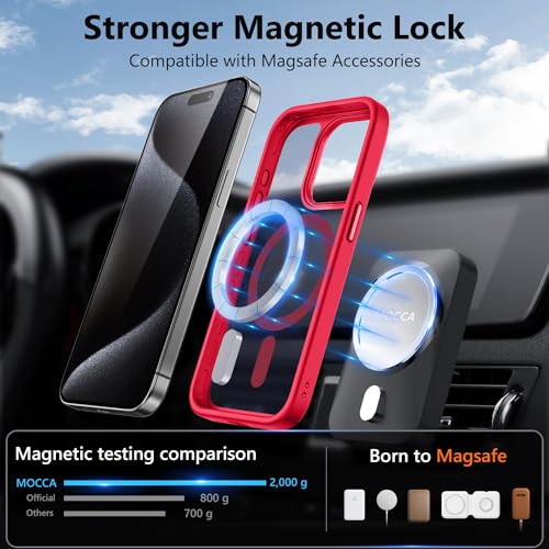 Image of MOCCA Strong Magnetic for iPhone 15 Pro Case, [Compatible with Magsafe][13FT Military Drop Protection] Slim Translucent Matte Shockproof Case for iPhone 15 Pro Phone Case 6.1'', Red