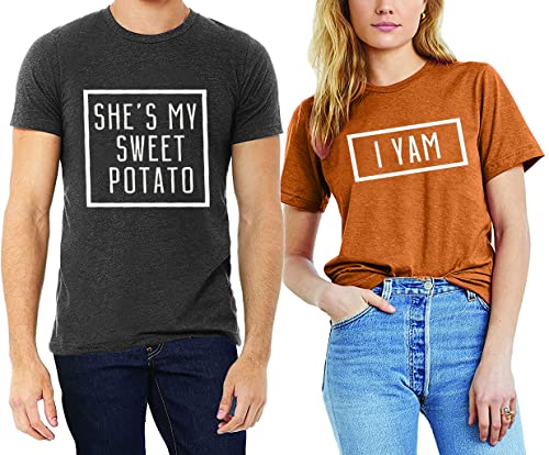 She's My Sweet Potato I Yam Shirt Thanksgiving Matching Couples Shirt for Husband and Wife Casual Short Sleeve Tops2