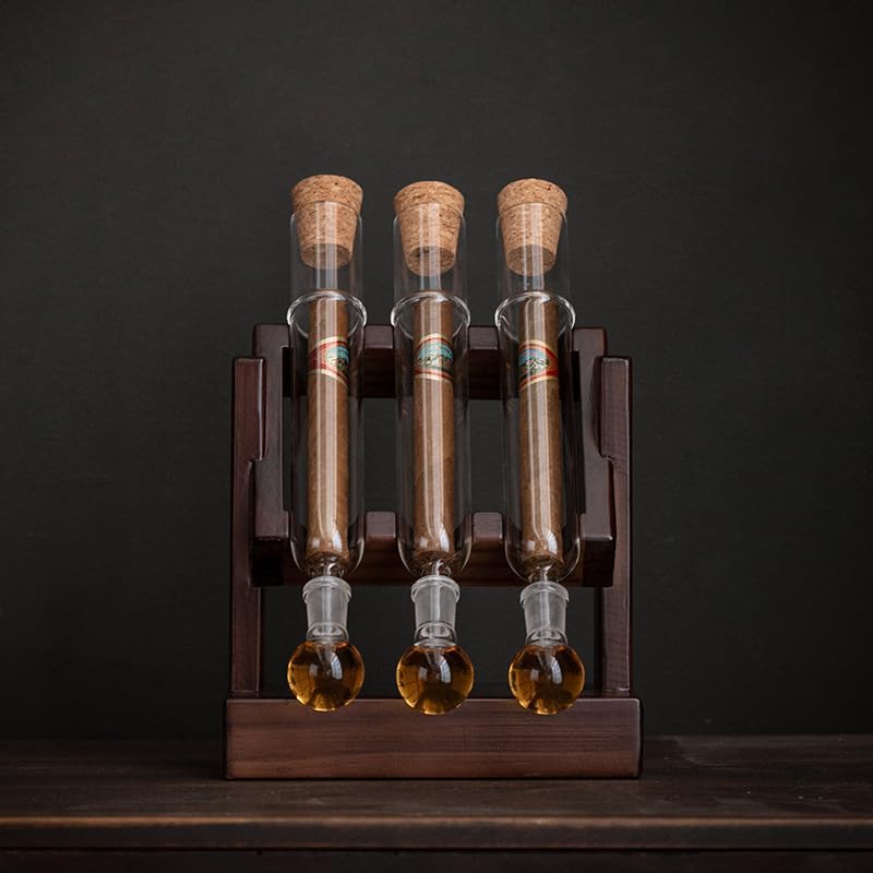 Cigoak Maestro Wooden Cigar Infuser Set, Glass Tubes with Stand, 12.8 x 2.95 x 8.27 inches, Adjustable Humidity Control, 3 Tube Humidor Kit
